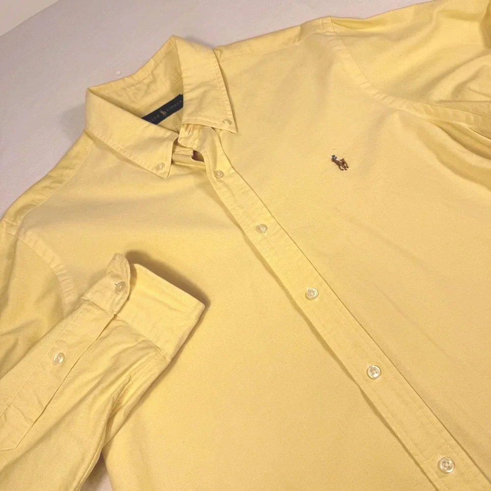 Ralph Lauren Button Down Shirt Large Yellow Cotton Oxford Long Sleeve Pony Logo
